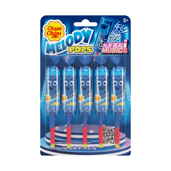 Chupa Chups Melody Pops Blue Raspberry 5pc Blister Pack 12 x 75g (2.65oz) image 0