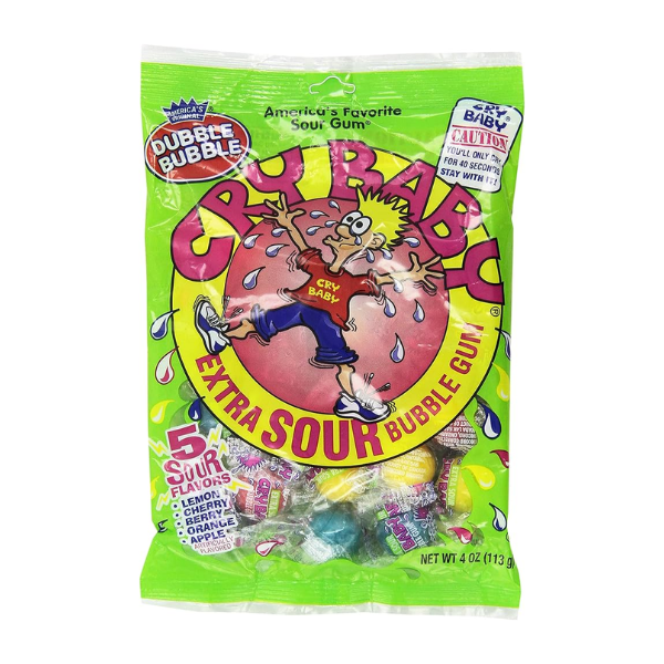 Cry Baby Extra Sour Bubble Gum Peg Bag 12 x 113g (4oz) image 0