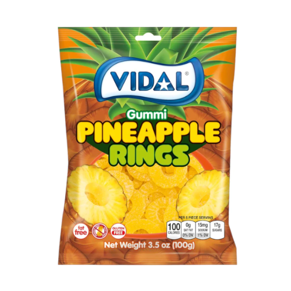 Vidal Sour Pineapple Rings Peg Bag 14 x 100g (3.5oz image 0