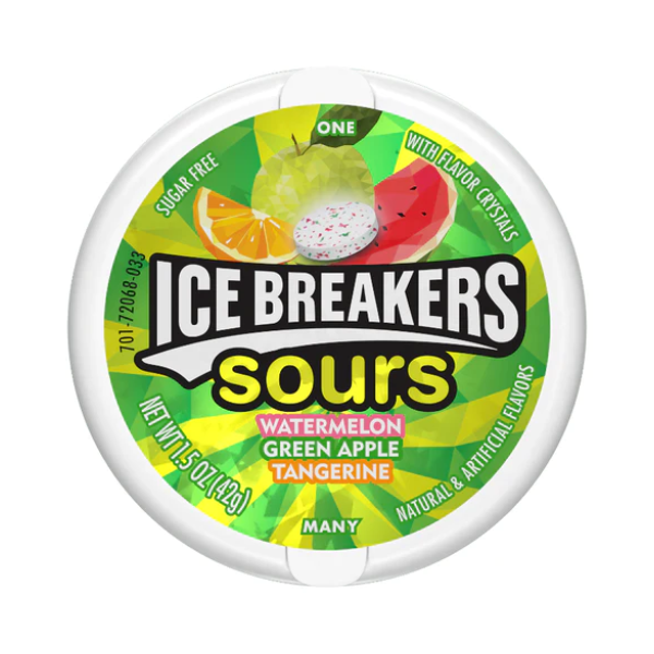 Ice Breakers Mints Sours Watermelon Green Apple Tangerine 8 x 42g (1.5oz) image 0