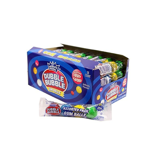 Dubble Bubble Assorted Fruit Gum Balls 4 Pack Tube 36 x 18g (0.65oz) image 0