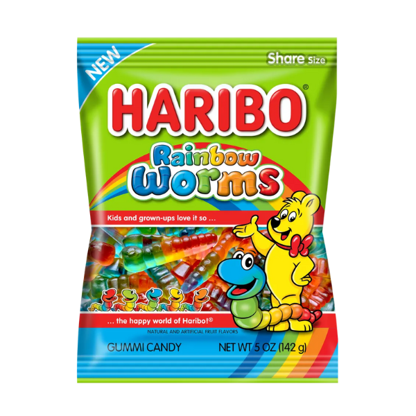Haribo Rainbow Worms Peg Bag 12 x 142g (5oz) image 0