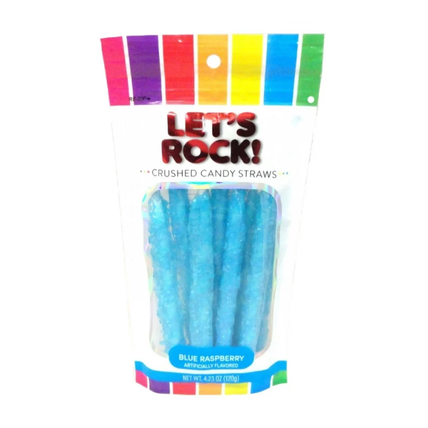 Let's Rock! Blue Raspberry Crushed Candy Straws Peg Bag 4 x 120g(4.23oz) image 0