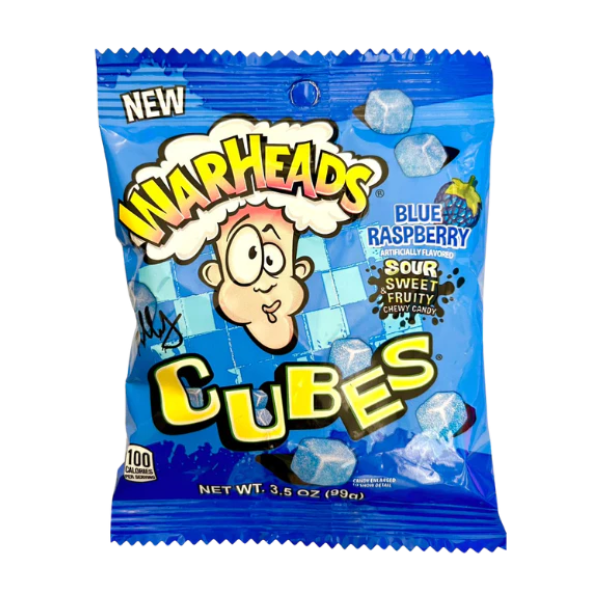 Warheads Cubes Blue Raspberry Peg Bag 12 x 99g (3.5oz) image 0