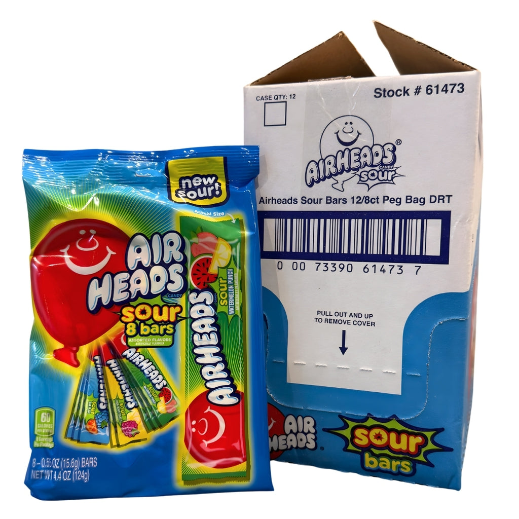 Airheads Sour 8 Bars Assorted Flavors Peg Bag 12 x 124g (4.4oz) image 1