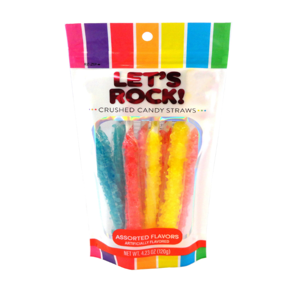 Let’s Rock! Rainbow Crush Candy Straws 8 Pieces Peg Bag 4 x 120g (4.23oz) image 0