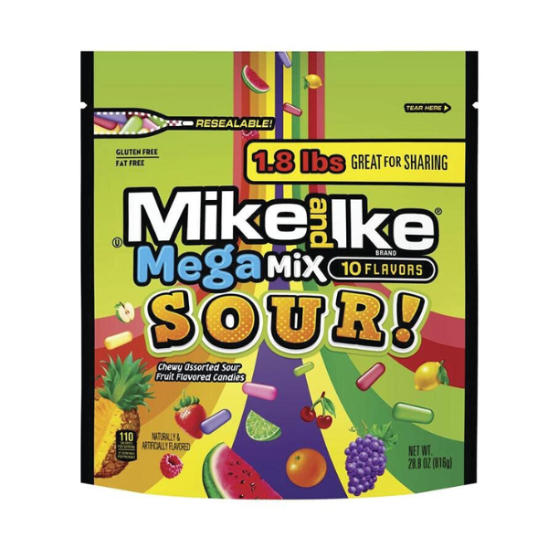 Mike and Ike Mega Mix Sour Pouch Bag 1 x 816g (28.8oz) image 0