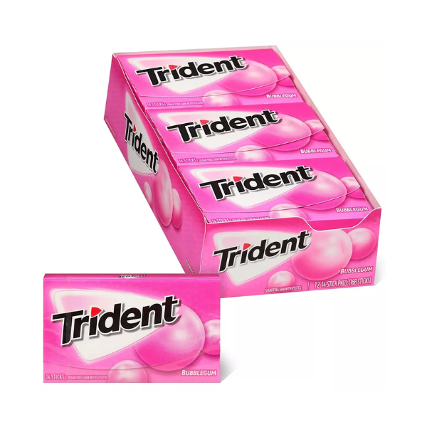Trident Bubblegum Chewing Gum 14 Sticks12 x  26.6g (0.94oz) image 0