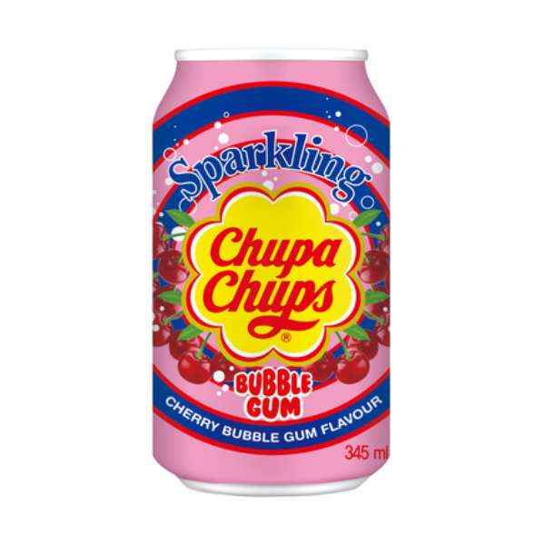 Chupa Chups Sparkling Cherry Bubble Gum Can 24 x 345ml image 0