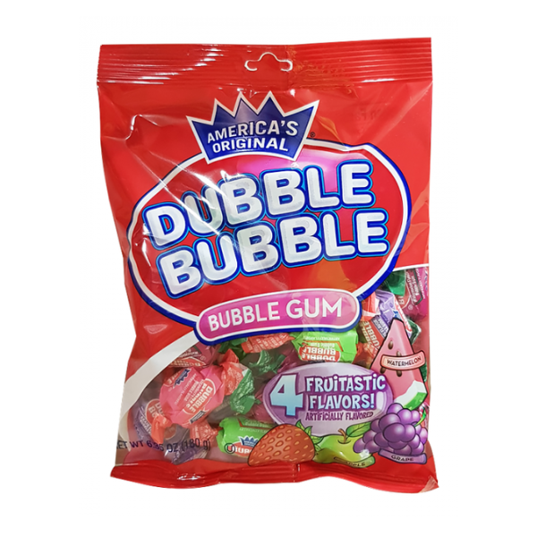 Dubble Bubble Bubble Gum 4 Fruitastic Flavors Peg Bag 12 x 180g (6.35oz) image 0