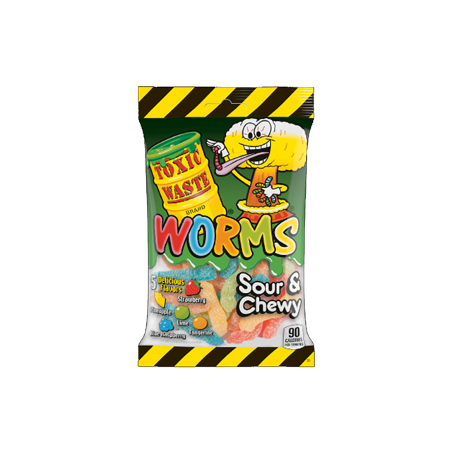 Toxic Waste Sour Gummy Worms Peg Bag 12 x 142g image 0