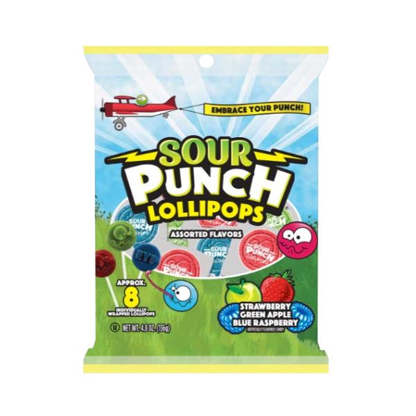 Sour Punch Lollipops Assorted Flavors Peg Bag 12 x 136g (4.8oz image 0