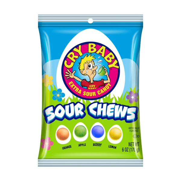 Cry Baby Sour Chews Peg Bag 12 x 198g (7oz) image 0