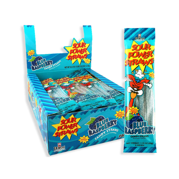 Sour Power Straws Blue Raspberry Tray 24 x 50g (1.75oz) image 0