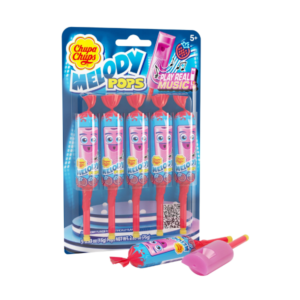 Chupa Chups Melody Pop Strawberry 5 Pieces Blister Pack 12 x 75g (2.65oz) image 0