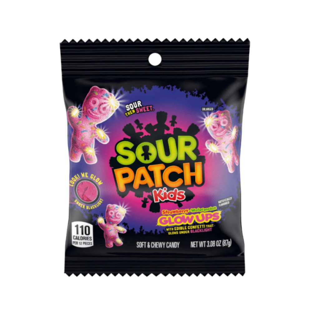 Sour Patch Kids Glow Ups Strawberry Watermelon Peg Bag 12 x 87g (3.08oz) image 0