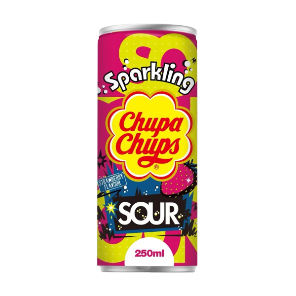 Chupa Chups Sparkling Sour Strawberry Can 24 x 250ml image 0