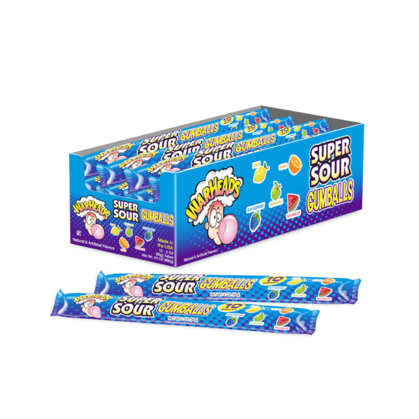 Warheads Super Sour Gumballs 10 Pieces Tube 12 x 56g (2oz) image 0