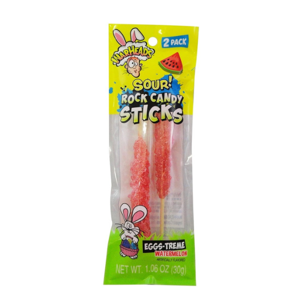 Warheads Sour Rock Candy Sticks Watermelon 2 Pack Peg Bag 24 x 30g (1.06oz) image 0