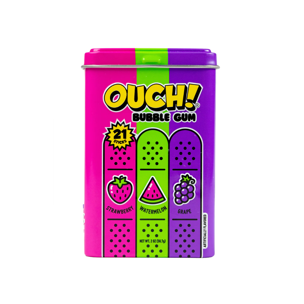 Ouch! Bubble Gum Assorted Flavors 21 Pieces Tin 12 x 57g (2oz) image 0